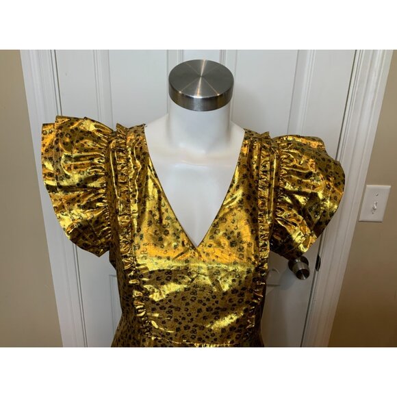 LoveShackFancy Zoya Dress Metallic Safari Gold Ruffle, Size 6, New! - Picture 2 of 8